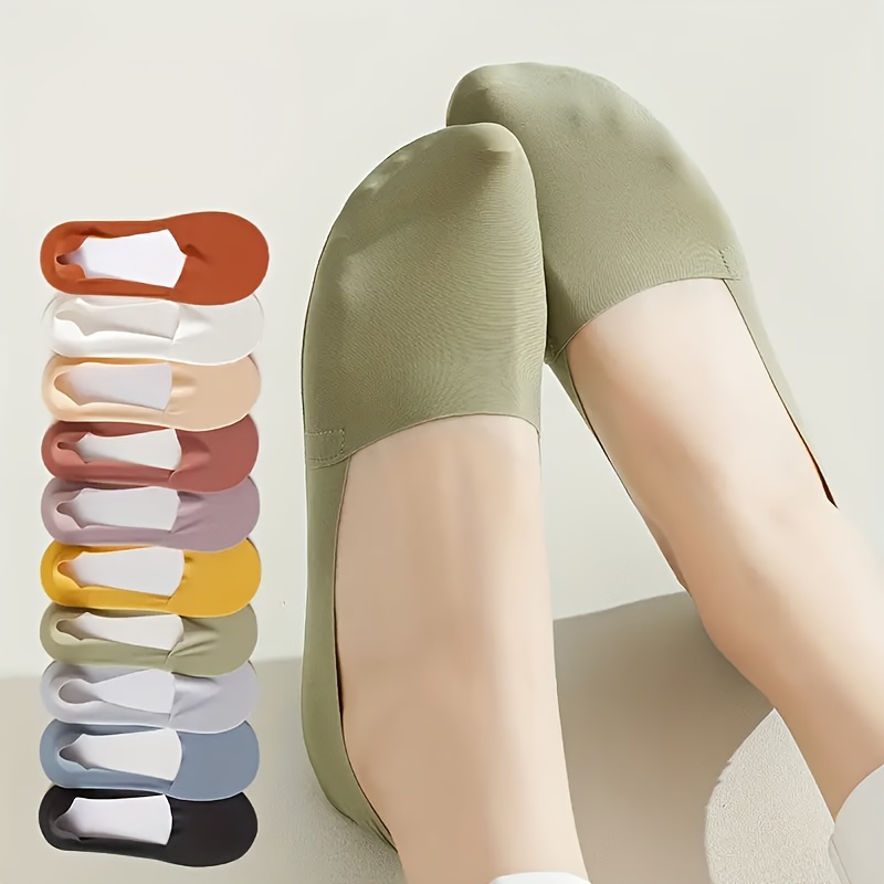 TEMU 5/10 Pairs Simple Solid Socks, Soft & Lightweight Invisible Boat Socks, Women's Stockings & Hosiery