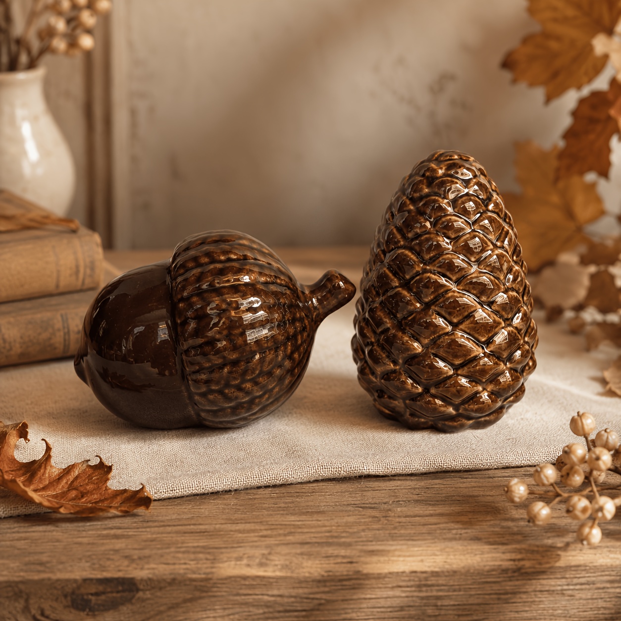 TEMU 2pcs Set Autumn Ceramic And Ornaments, Ceramic Decor, Ceramic And Ornaments, Glazed Tabletop Decoration, Living Room, Entryway, Bookshelf, Home