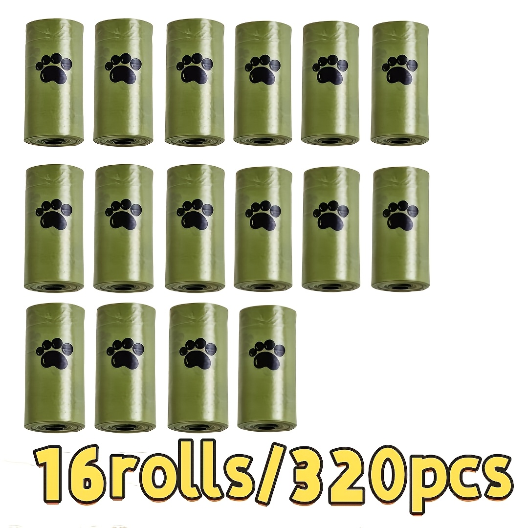 TEMU 16 Rolls/320pcs Leak-proof Dog Poop Bags, Paw Print Pattern | High-quality Outdoor Pet Waste Disposal Bags, Polyethylene Material Pet Waste Bags
