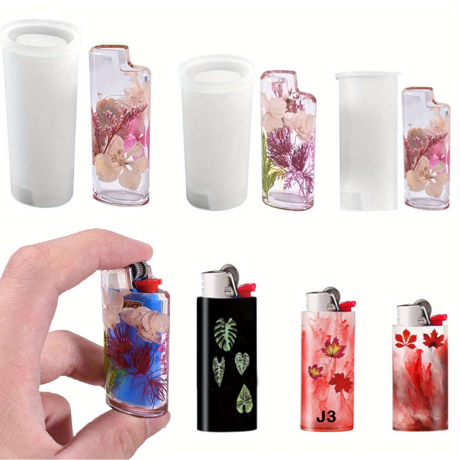 TEMU 3pcs Lighter Protective Cover Resin Silicone Mould - For Lighter J3j5j6 Protective Cover, Diy Lighter Storage Box Home Decoration