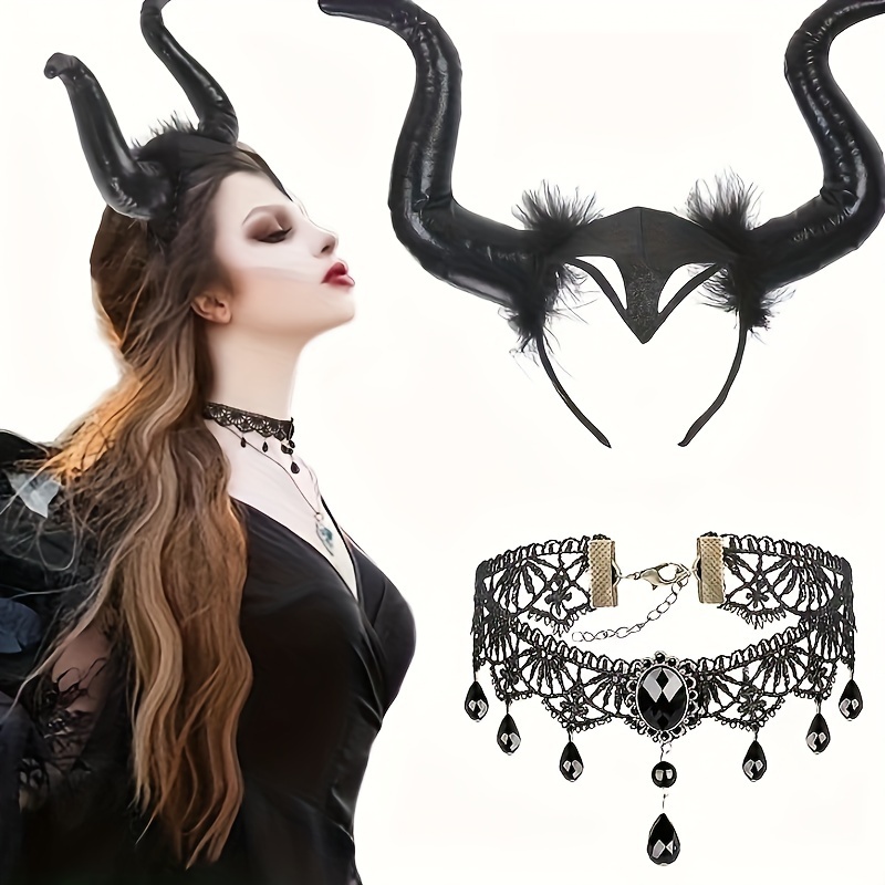 

Bohemian Y2k Style Horned Headband, Large Feathered Devil Antlers, Party Accessory, , Animal Print, Single, Hairband For Costume And Performance