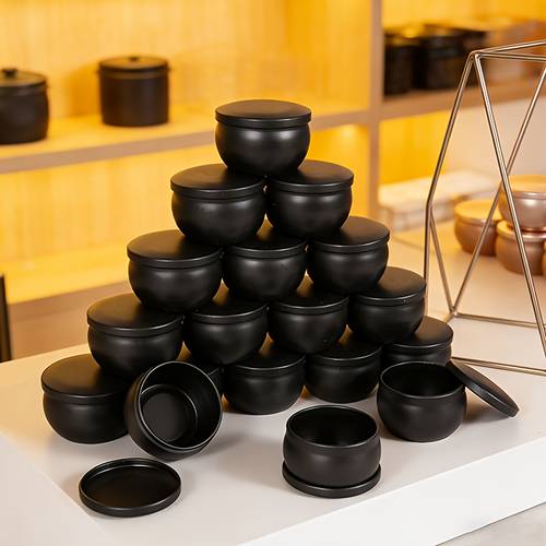 set of 45 black empty candle containers with lids a convenient kit for candle making featuring 6 empty jars 6 wick holders 13 wicks and 20 stickers