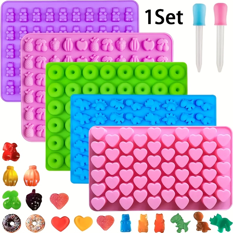 

5pcs Silicone Mold Set With 2 - , Includes Mini Dinosaur, Bear, Heart & Donut Shapes For Candy Making, Gummy Molds, Candy Molds