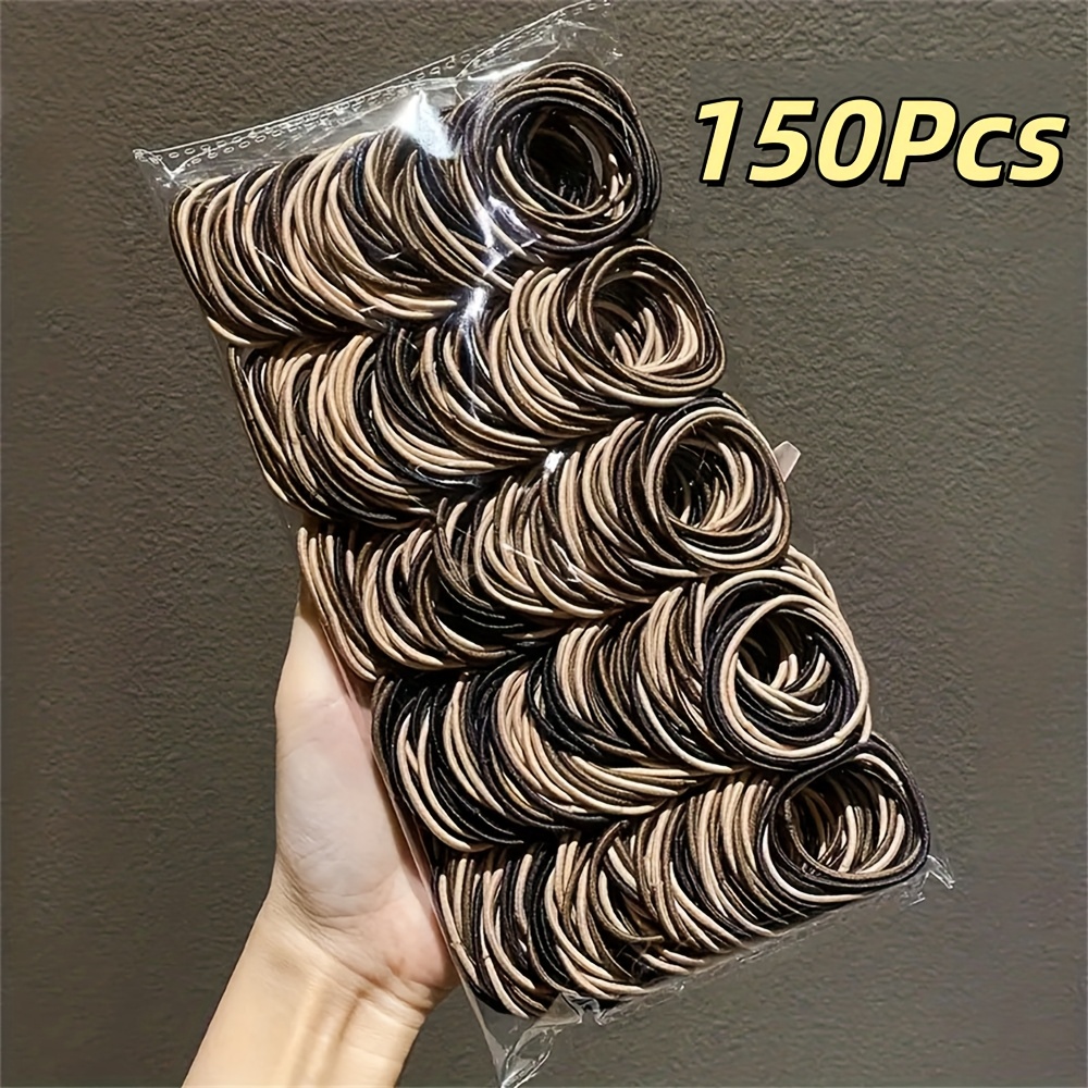E-shop 150 Stück/Set für Damen, in Schwarz , stilvoll einfach, kleine Haargummis, die Ihr Haar nicht beschädigen, hochelastische Haargummis, geeignet