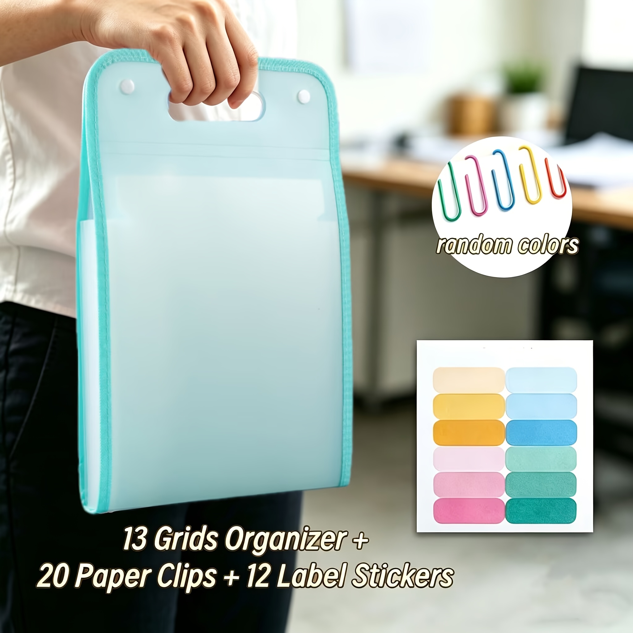 TEMU Ensemble de pochettes pliables A4 à clip, 13 couches, matériau PP portatif, style moderne, idéal pour les voyages et les étudiants, organisateur