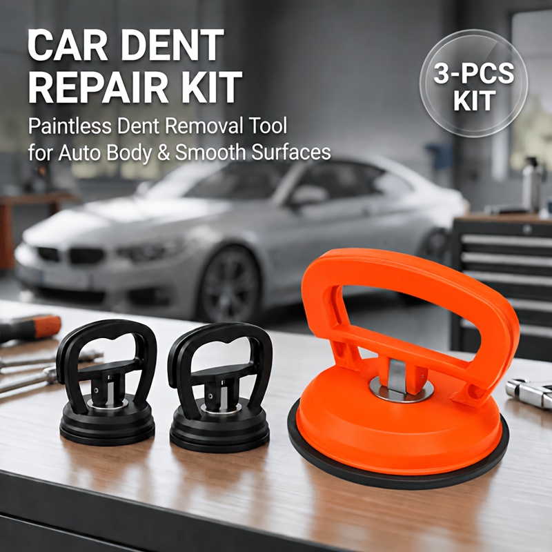 TEMU 3pcs Heavy Duty Car Dent Puller Set With Upgraded Core And Multiple Size Suction Cups For Body Panel Repair