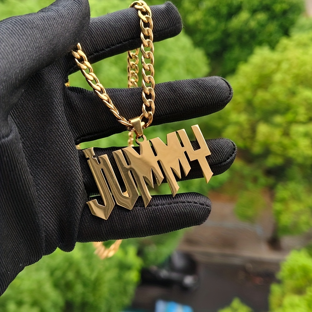 TEMU Custom 4mm Cuban Chain Name Necklace, Personalized Hip-hop Rock Necklace, Stainless Steel Nameplate Pendant Necklace, Gift For Him, Boyfriend