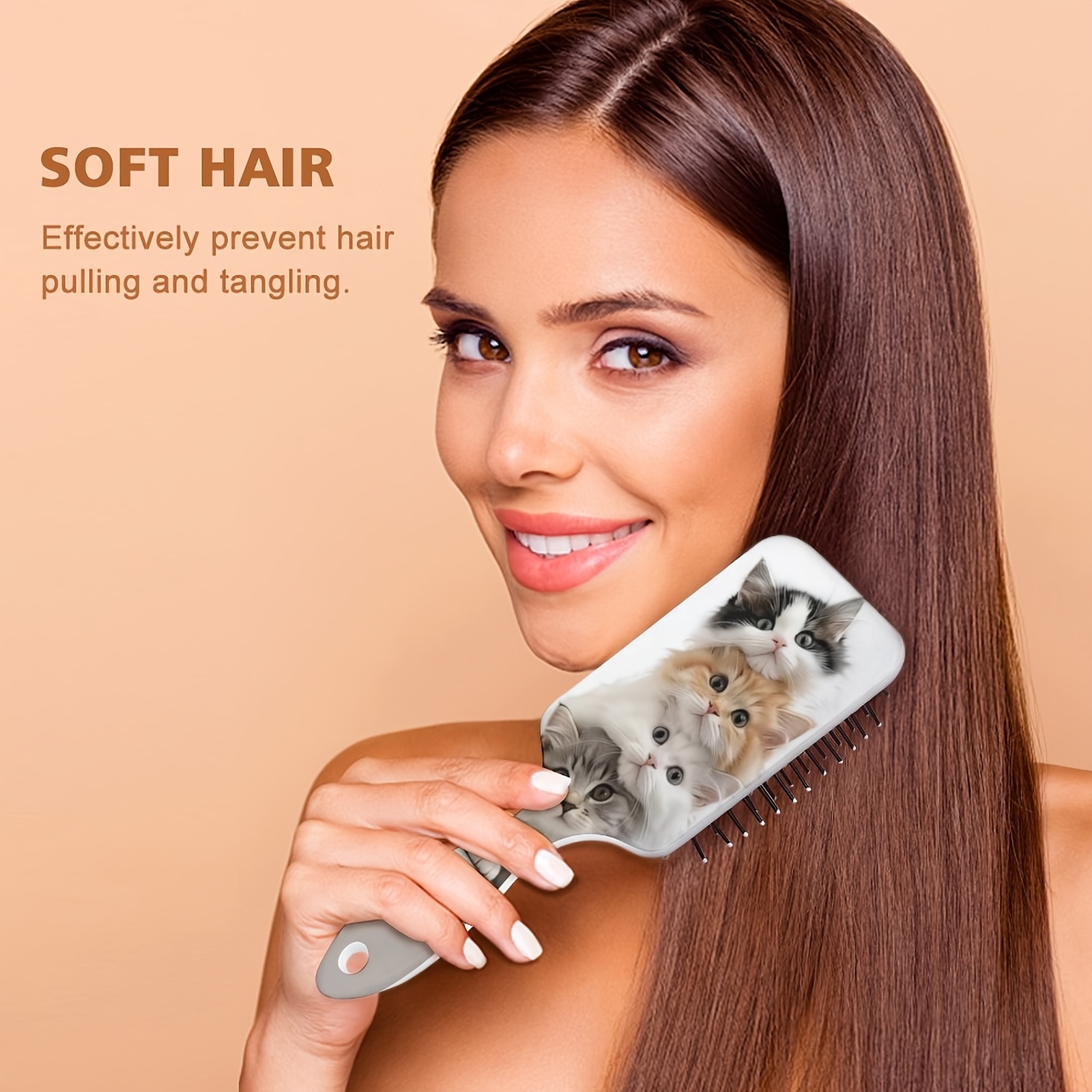 TEMU Brosse à cheveux grande taille avec et motif chat tête penchée, outil de coiffure, brosse de massage du cuir , pour usage