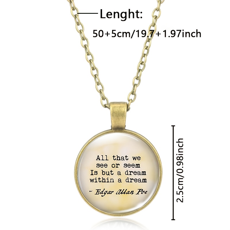 Brown Metal Classic Chain Necklace with Edgar Allan Poe Quote