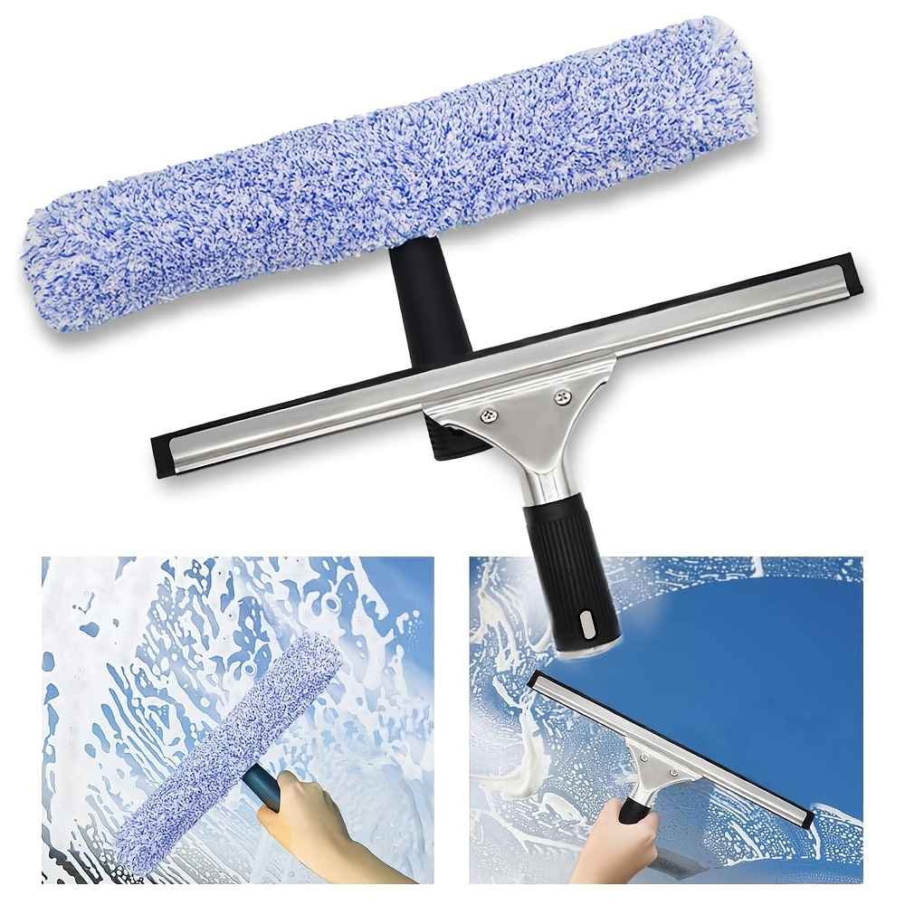 

2pcs Professional Window Cleaning Kit: Silicone Squeegee & Microfiber Scrubber - Ideal For Shower Glass, Mirrors, Doors & Cars