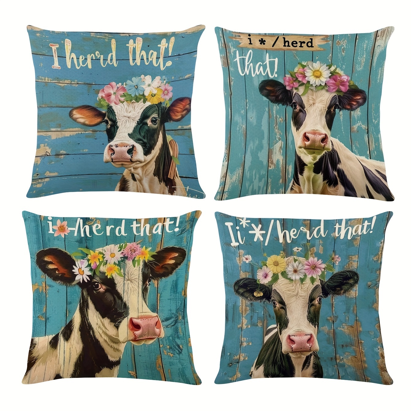 

4-pack Country Rustic Farm Cow Throw Pillow Covers, Soft Linen 45x45cm, Machine Washable, Zippered, Decorative Knit Fabric Cushion Cases For Various Room Types - Cozy, Durable & Breathable (no Insert)