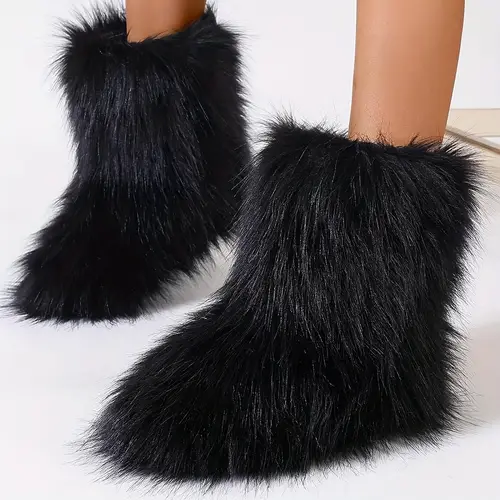 womens furry fur winter boots fluffy warm snow booties with flat rubber sole fashionable outdoor shoes for girls and women furry boots
