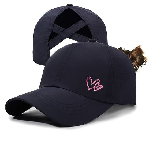 1 stück unisex multi-scene krone herz tragende pferdeschwanz loch baseball cap, sommer atmungsaktives mesh outdoor freizeit hut, outdoor/fitness/täglich vielseitiges geschenk hut, camping reiten essential hut, praktisches geschenk für freunde, atmungsaktive duckbill cap