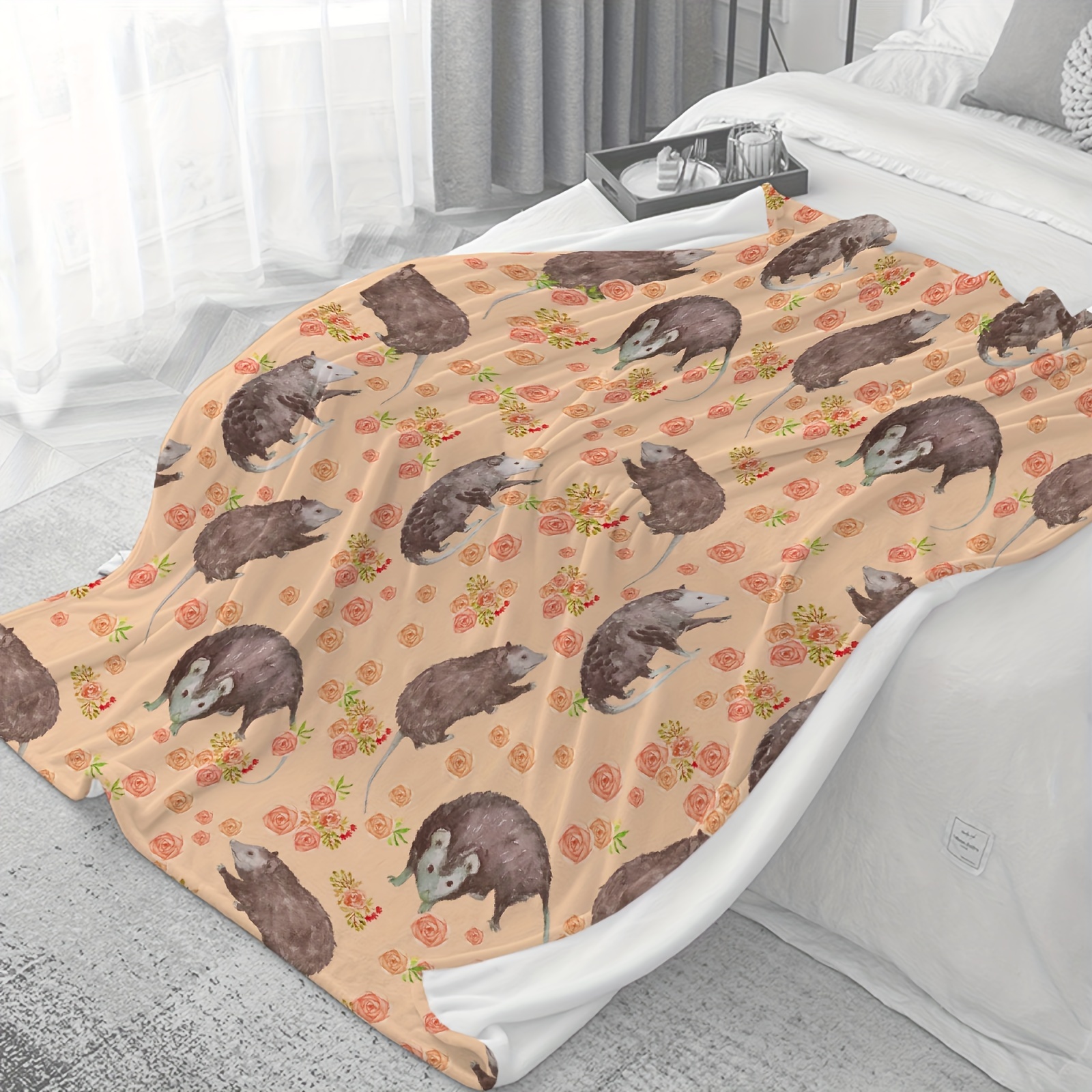 

Possums Flowers Gifts Flannel Fleece Throw Blankets, Super Soft Cozy Blanket For Couch Chair Bed Sofa Office Size 39"x49
