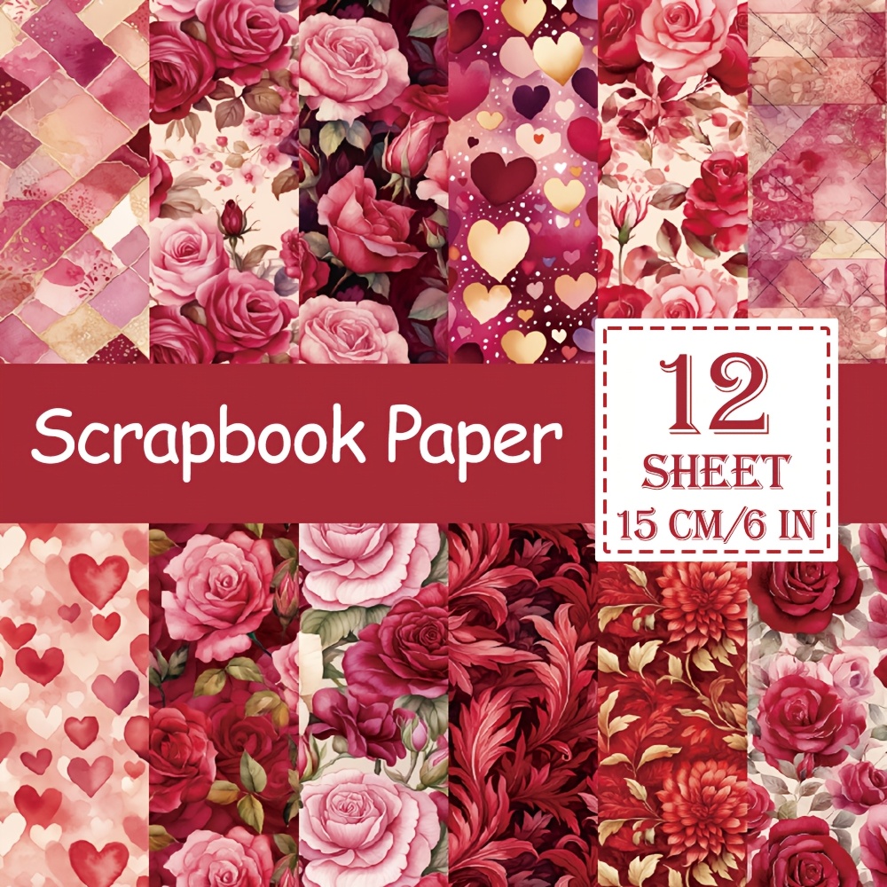 

12 Sheets, Panalisa Valentine's Day Paper Pad 6x6 Inch, &heart Pattern, Single-side Cardstock For Journal, Scrapbooking Supplies, Background Paper, Paper& Decor