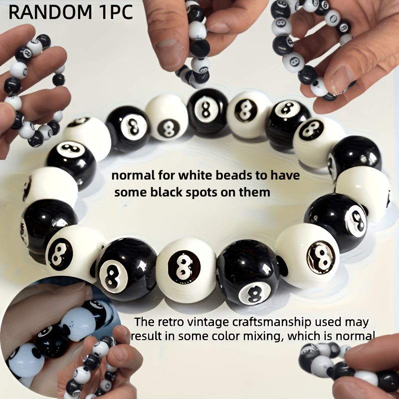 TEMU Random Style Billiard Elastic Beaded Bracelet, Casual Sports Y2k Style Jewelry, Perfect For Daily Wear, Parties, Valentine's Day, Graduation