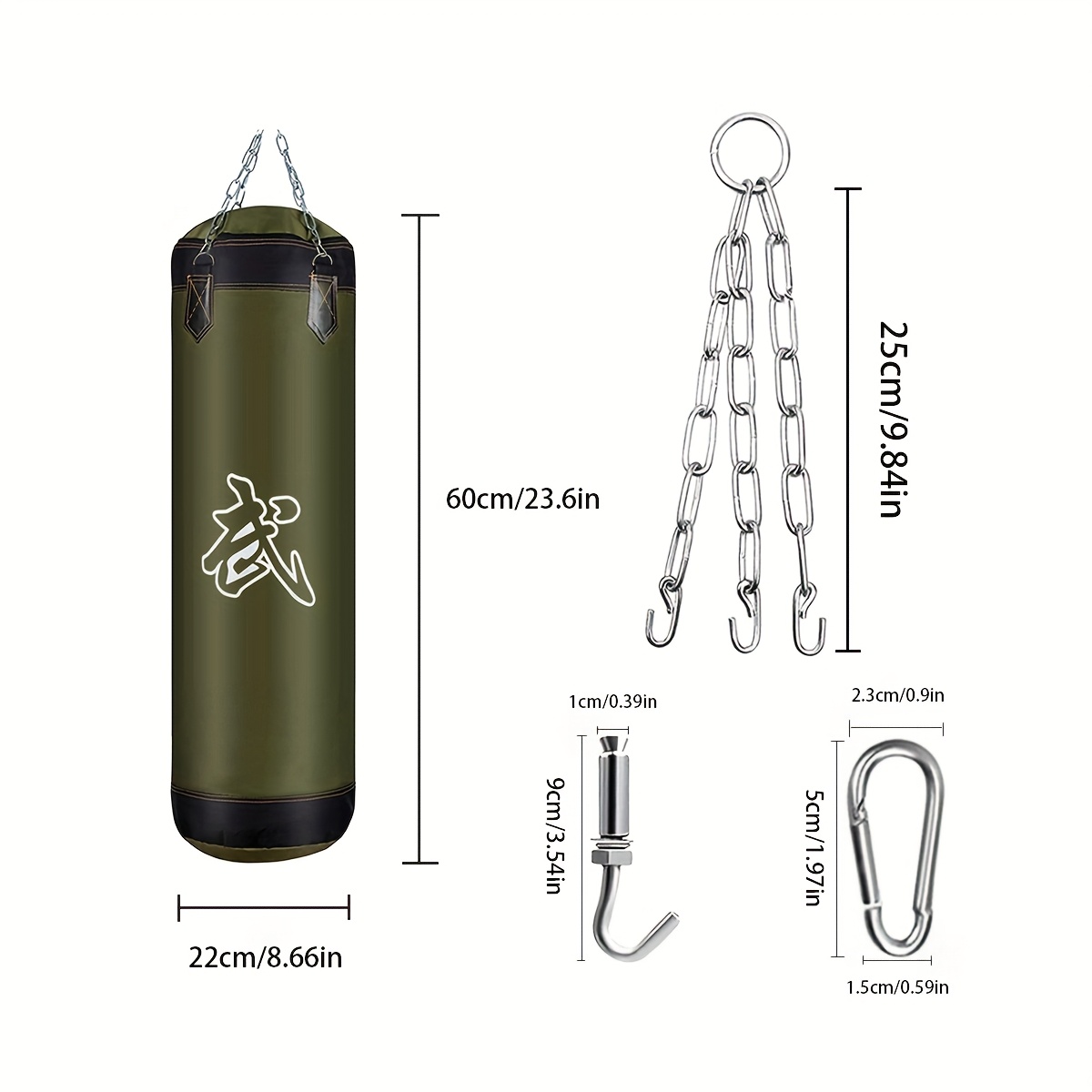 TEMU 1 Set di Sacco da Sacco Unisex da 60 cm per Arti Marziali, Sanda, MMA, Taekwondo e Allenamento di Combattimento, con Gancio e Catena in Acciaio