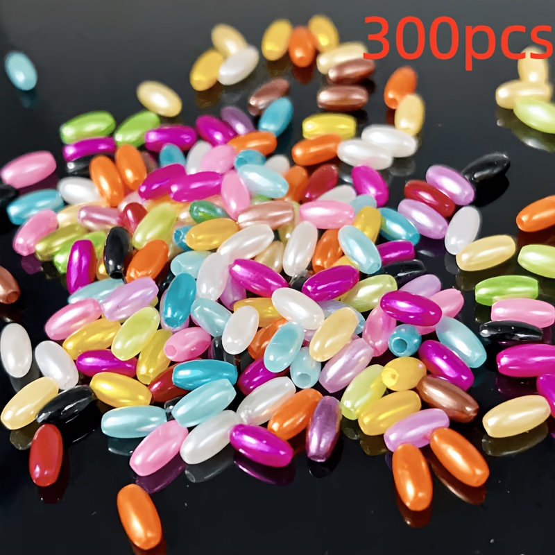 TEMU 300pcs Mixed Colors Acrylic 4x8mm Oval, Jewelry Making, Fashionable Earrings, S, Necklace, Phone Charm Beads Additions, Crafting And Sewing