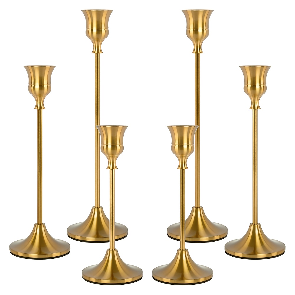 TEMU 6pcs Elegant Golden Candle Holders, Conical Candle Holders, Detachable Candle Holders Vintage Candle Holders (candles Not Included) Suitable For