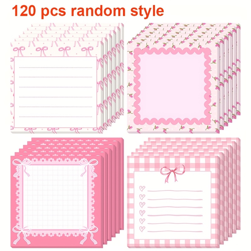 TEMU 120pcs Bow Pattern Sticky Notes, Message Pads, Suitable For Office And Study Use, Cute Pink, Gift For , Random Style