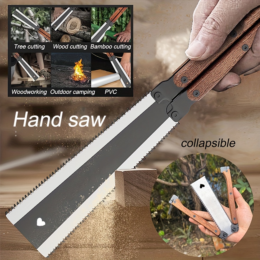 

Versatile Double-edged Hand Saw For Woodworking - Durable Sk5 Carbon Steel, Ergonomic Handle, Portable Folding Design With Safety Latch - Ideal For Outdoor Projects & Camping