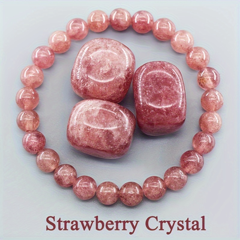 

Elegant Strawberry Quartz Stretch Bracelet - Natural Stone Charm Beads, Fashion Accessory For Casual Wear And , No , Jewelry For Wedding And Vacation, Ideal For Christmas Gift