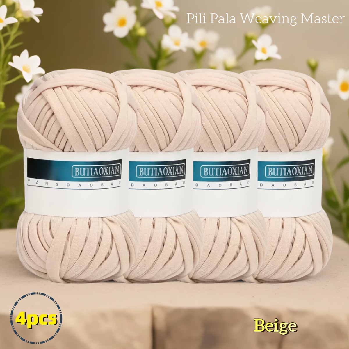 Image of 4pcs Polyester Thread Fabric T-shirt Yarns, Multiple Colors, For Hand-woven Crocheted Bags, Cushions, Additions, Hats, Home Decorations, Etc., Total 400g/14.11oz