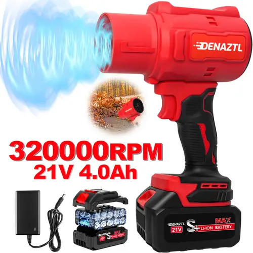 320000rpm cordless blow leaf blower 21v 4 0ah powerful leaves blower high pressure air blower jet blower car dryer tools car wash blowing water dust removal birthday or holiday gifts red
