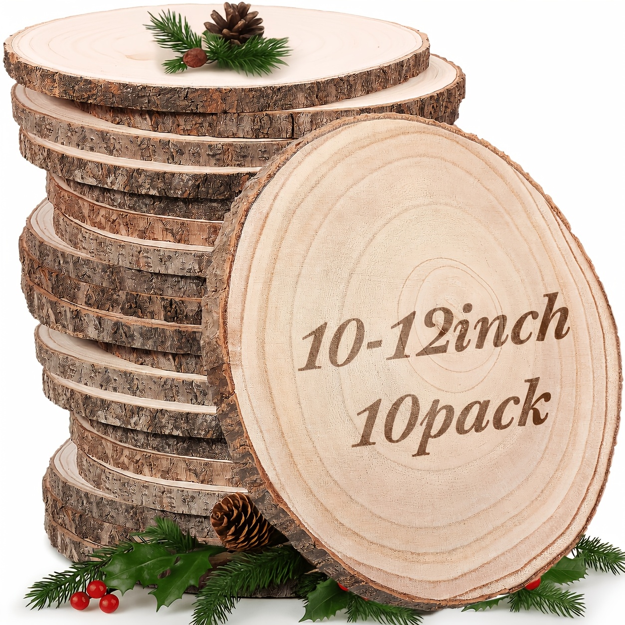 TEMU 10pcs Large Wood Slices For Decorative Tray Unfinished Rounds Wood Slabs For Tables Decor Natural Wooden Circle For Diy Crafts Rustic Wedding