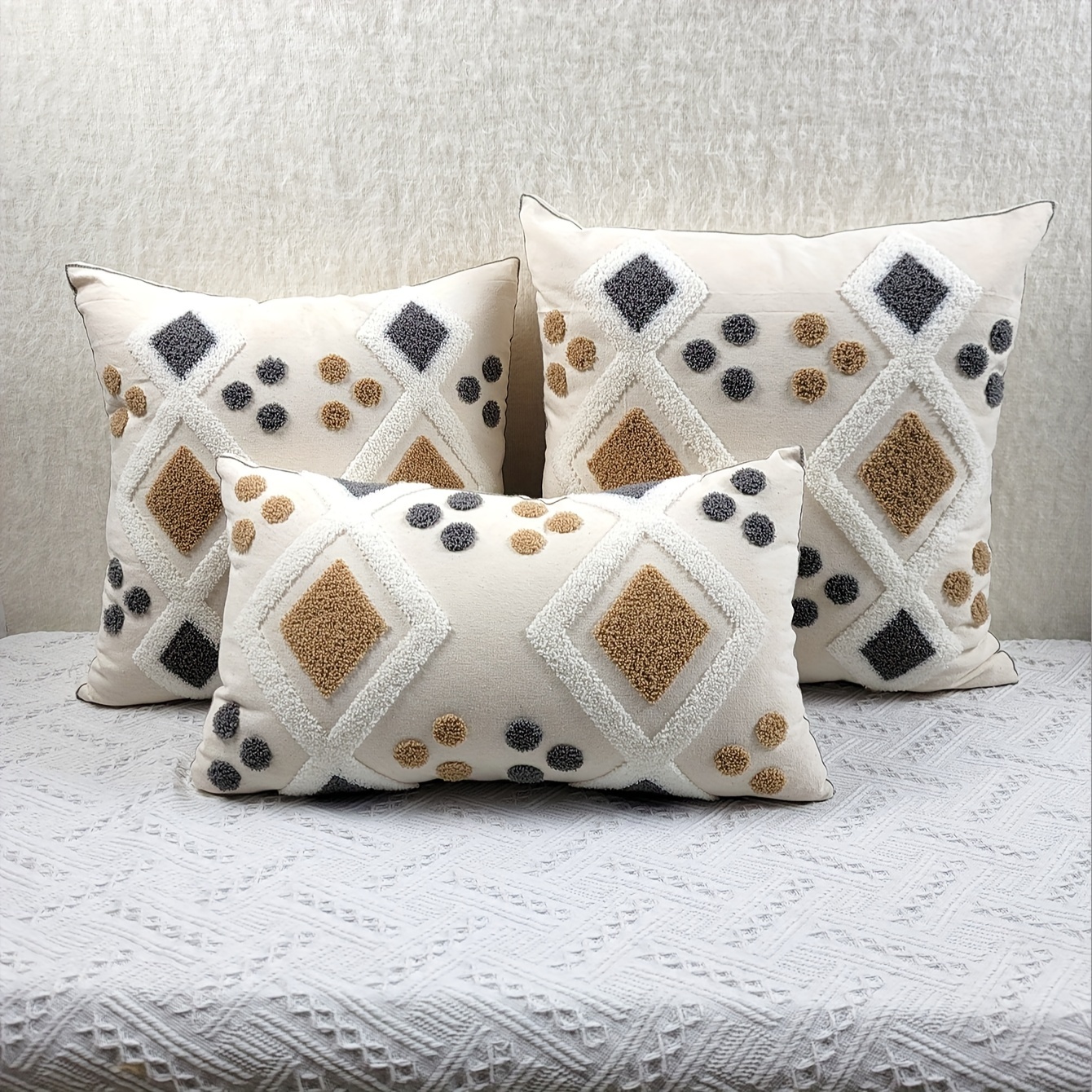 

Traditional Geometric Throw Pillow Covers, Machine Washable, Zippered Polyester Decorative Pillowcases, Woven Towel Embroidery Design For Various Room Types - 1 Piece