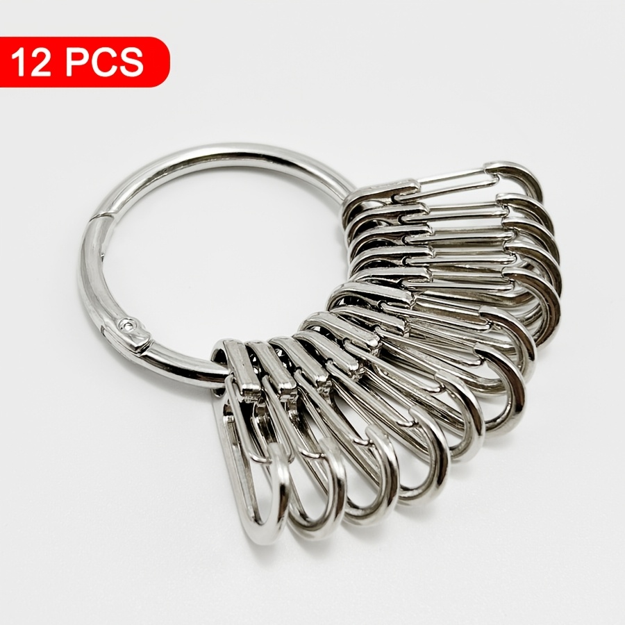 Image of 12 Hook Clips + 4.6cm/1.81inch Ring With A Multi-hook Design, Quick-release Spring Portable Car Keychain, Suitable For Men And Women. Original Factory, Alloy Body, Steel Elastic Head