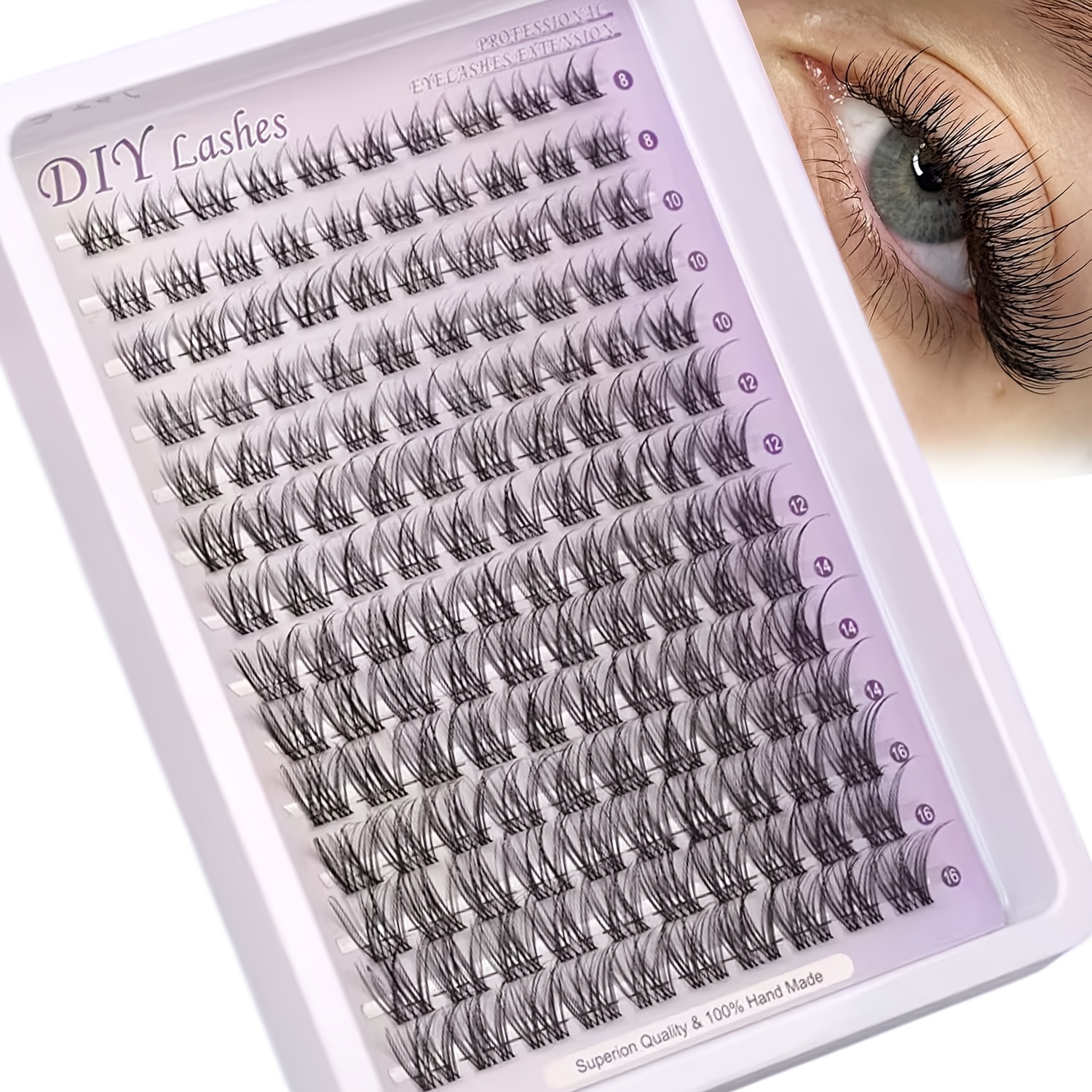 Image of Of 140pcs Eyelash Clusters Kit - 8-16mm Natural Eyelash Extension Set, Hidden Strip Eyelash Clusters, Velvet Cluster Eyelash Extension, C-, Self-application Cluster Eyelash