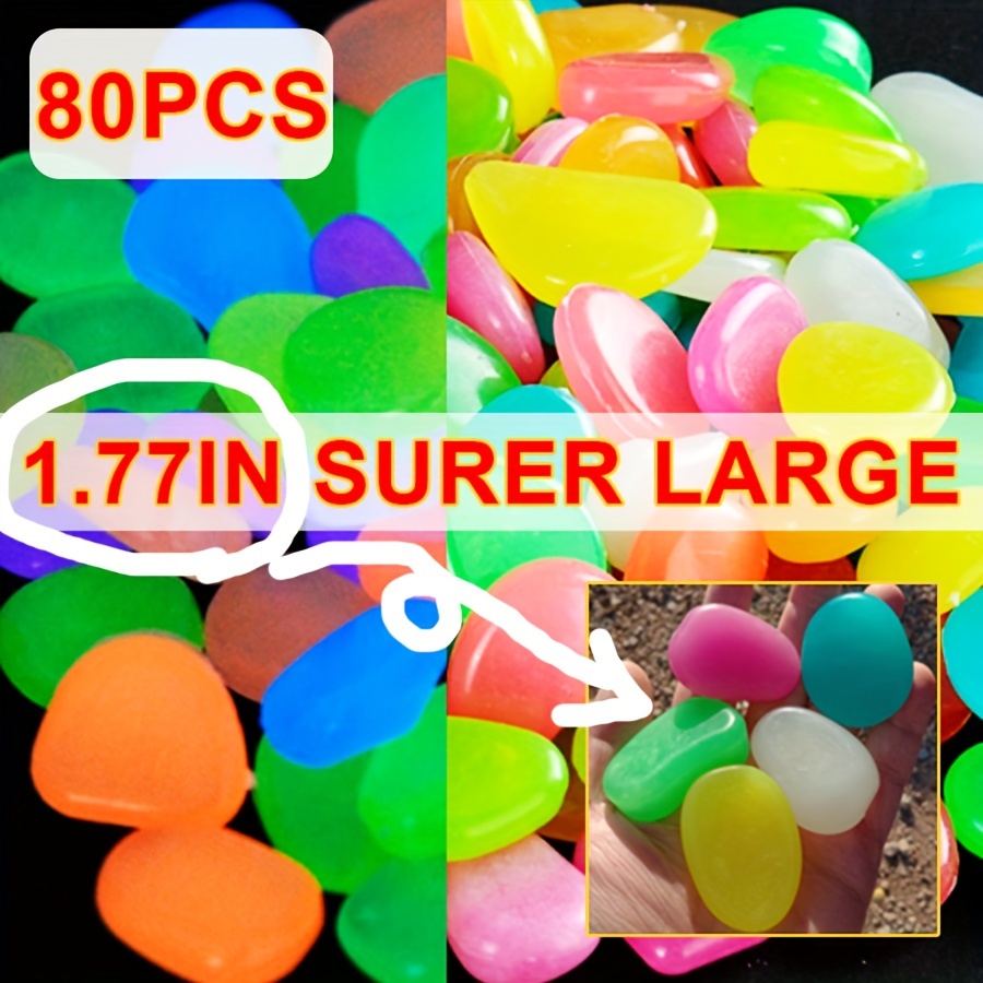 

80pcs 1.77in Glow In The Dark Super Large Rocks And Pebbles, Indoor Outdoor Yard Decor Garden Aquarium Planter Walkway Driveway