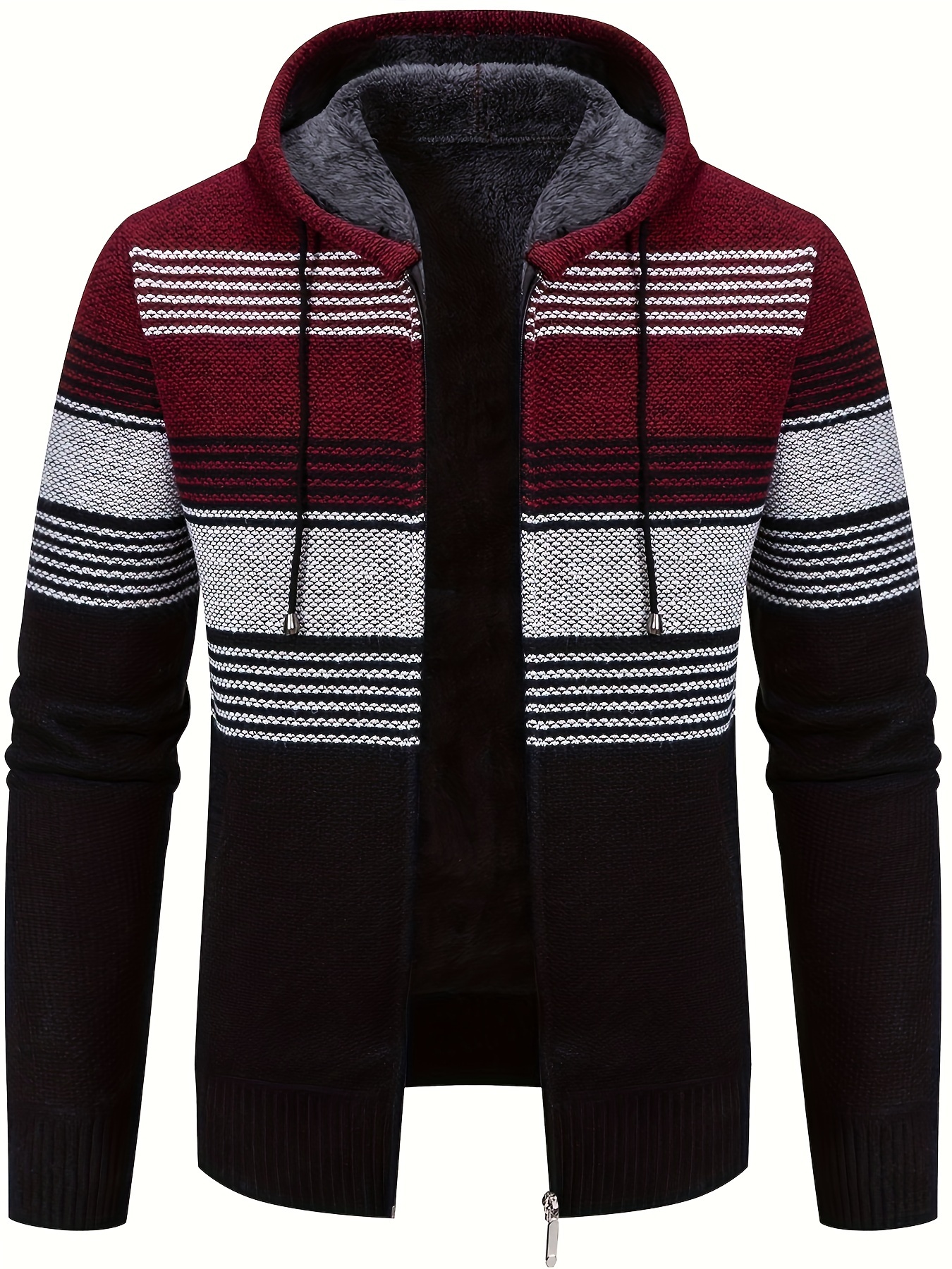 New Fall Winter Mens Striped Zipper Hooded Cardigan - Temu Canada