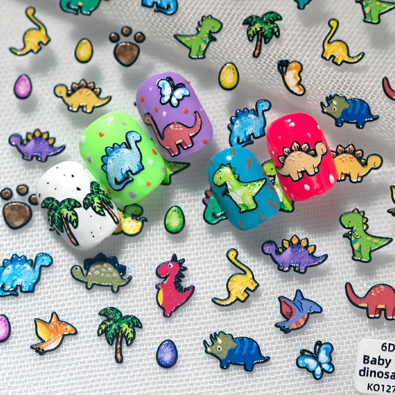 Image of 1 Sheet/2 Sheets Of Embossed Cute Cartoon Dinosaur Design Manicure Art Stickers, Manicure Decoration Stickers, Manicure Supplies, Suitable For Personal Diy Use By Women And