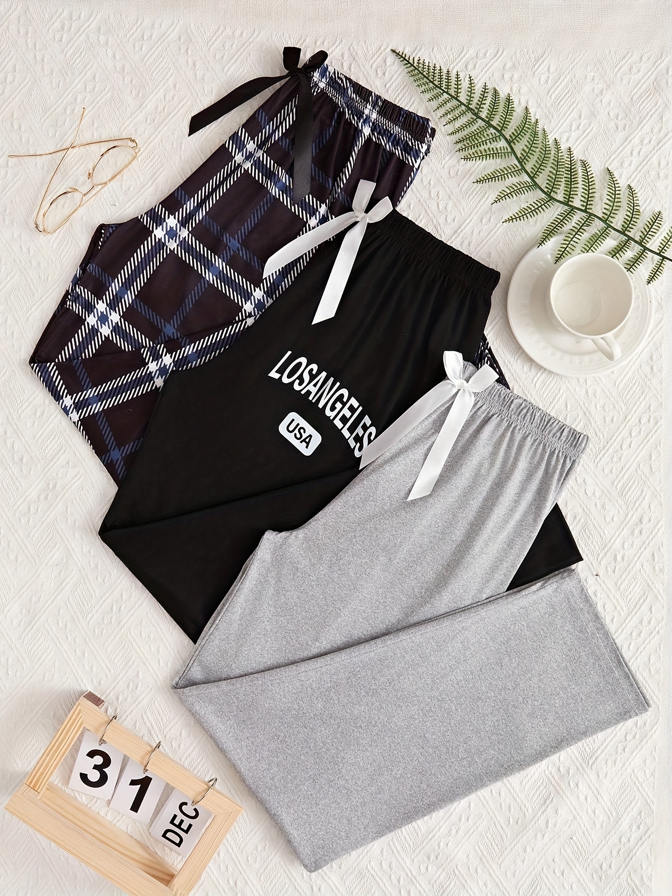 3-PACK Women's Pajama Pants Casual Long Lounge Pants Plaid Print Comfortable Elastic Waistband With Drawstring Sleepwear Bottoms