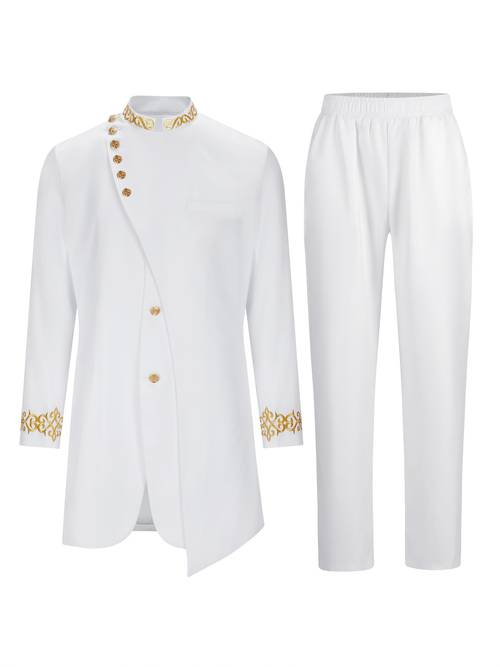 mens casual long sleeved two piece suit length top and trousers