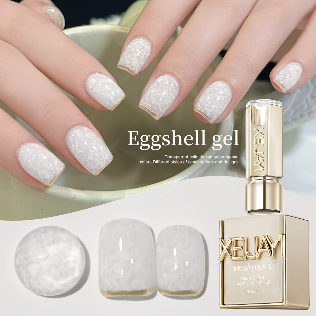 Image of 1pc Eggshell Gel Nail Polish Stackable Transparent Base Coat Professional Soak Off /led Gel For Matte Art, 15ml Long Lasting Manicure Gel