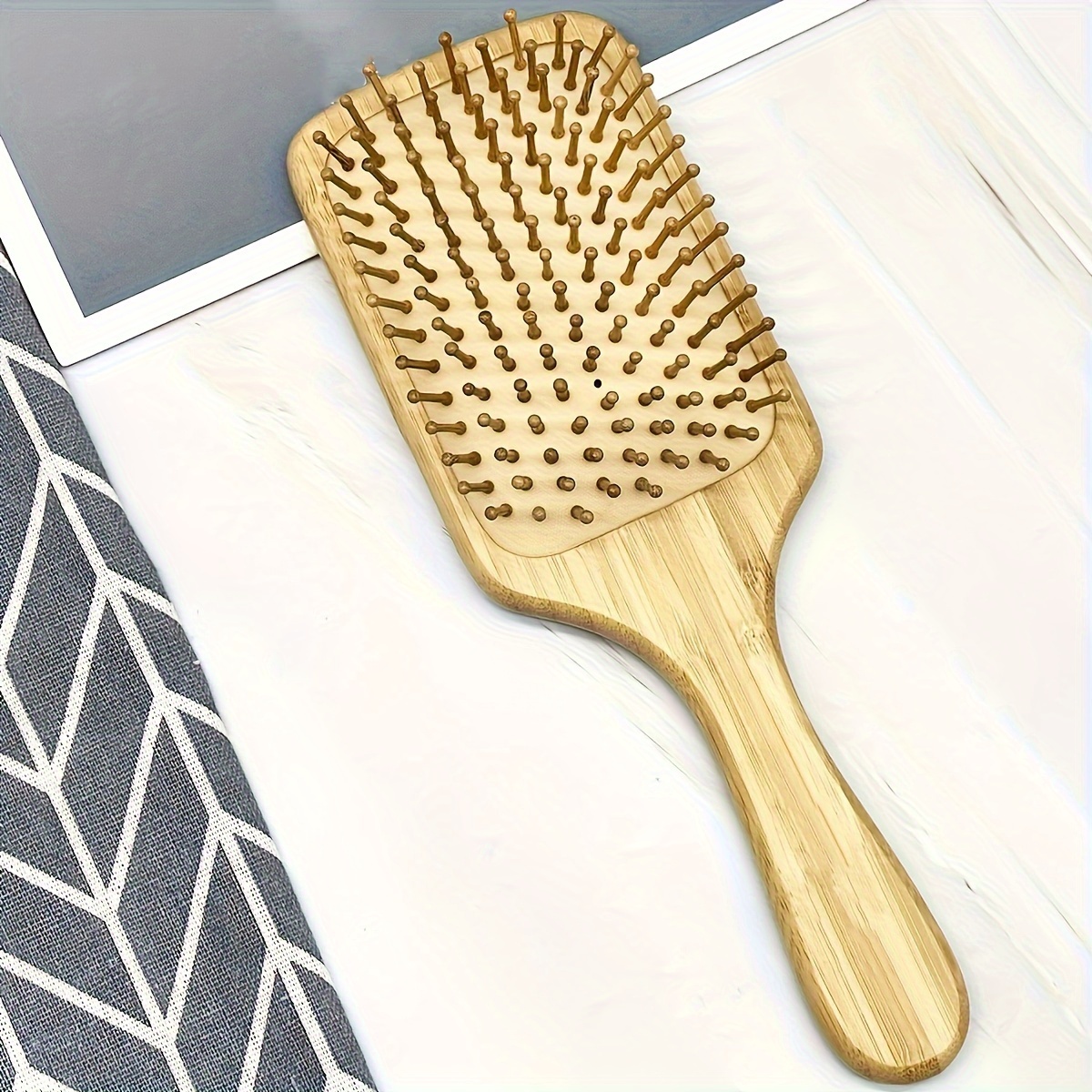 Image of Bamboo Wooden Hair Brush Massage Comb Scalp Massager For Hair Anti-static Straightening Brush Soft Beard Brush