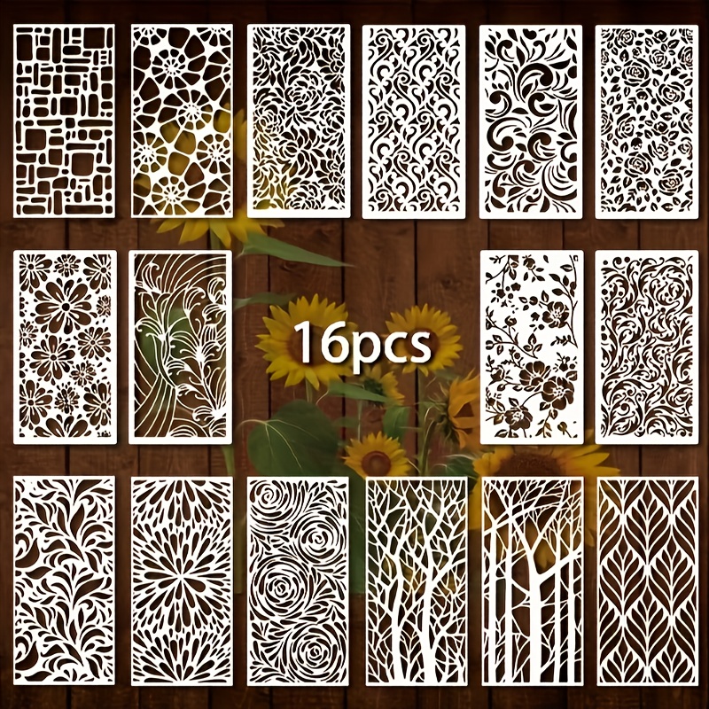 E-shop 16 wiederverwendbare geometrische Muster-Schablonen, weiße Kunststoff-Zeichenschablonen, geeignet für Möbel, Leinwand, Fliesen, Wände und