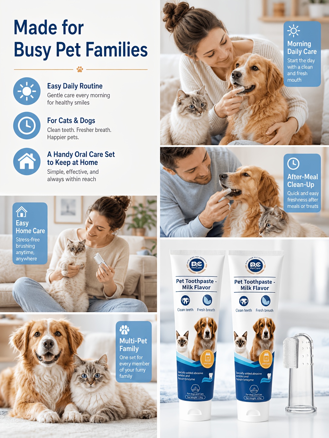 3pcs Pet Toothpaste Set - Specially Designed for Puppies And Kittens, Gently Cleans Teeth, Freshens Breath, And Protects Delicate Gums with a Mild Formula, Suitable for Safe Daily Care of Senior Pets As Well