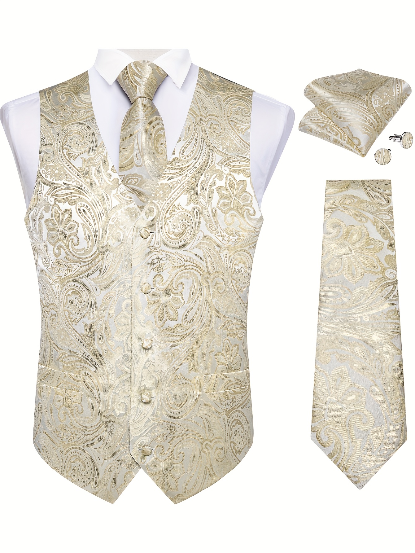 pesley vest set with tie handkerchief and cufflinks for wedding business