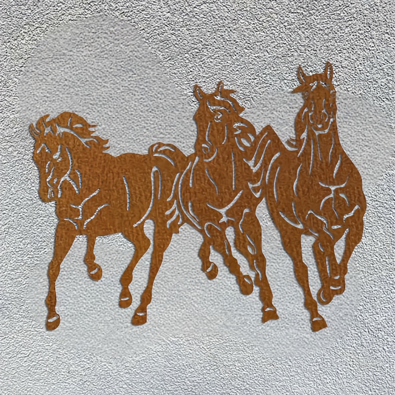 TEMU 1 pièce de Décoration Murale en Métal Cheval au - Trois Sculptures au , Décoration Rustique de Ferme, Adaptée pour Salons, Jardins, Bureaux -