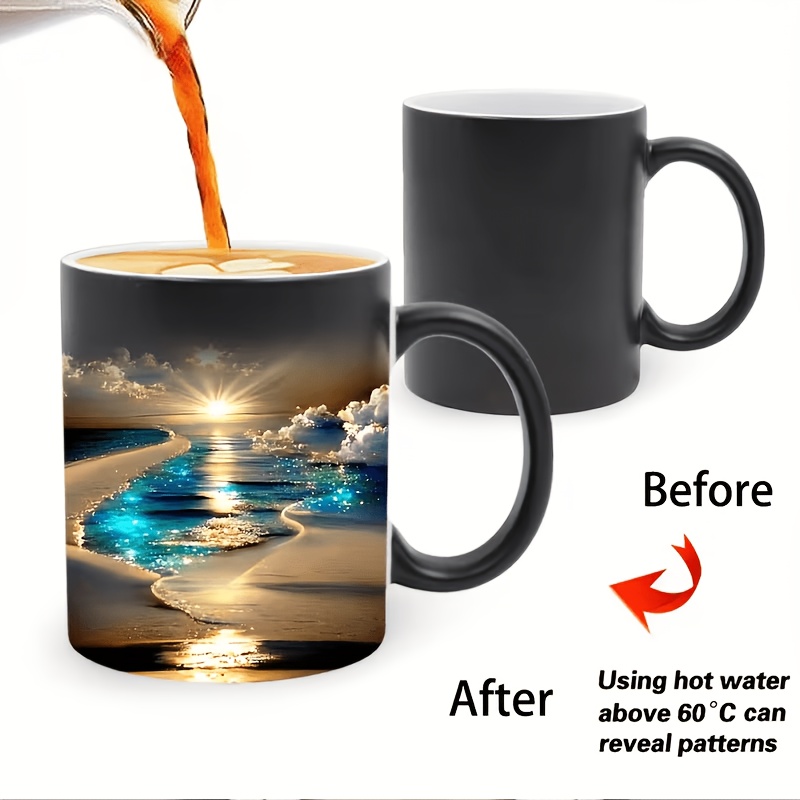 Image of 1pc 11-ounce Color-changing Mug, Suitable For , Featuring A Beach Sunset Theme, Ideal For Camping, Travel, Picnics, Beach Parties, And Outdoor Gatherings