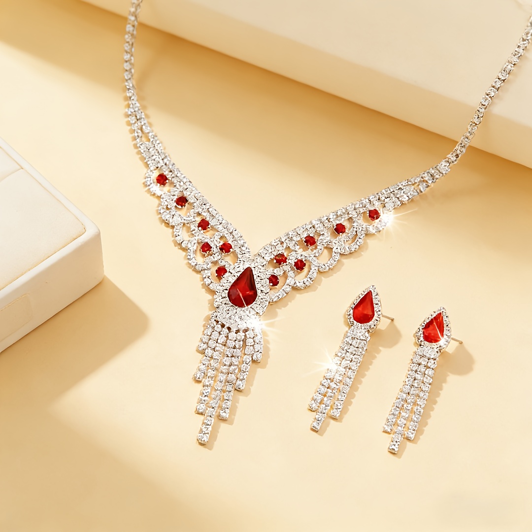 TEMU Elegant And Sophisticated Women's Jewelry Set Featuring A Necklace And Earrings, Perfect For Banquets, Parties, And Other Special Occasions. An