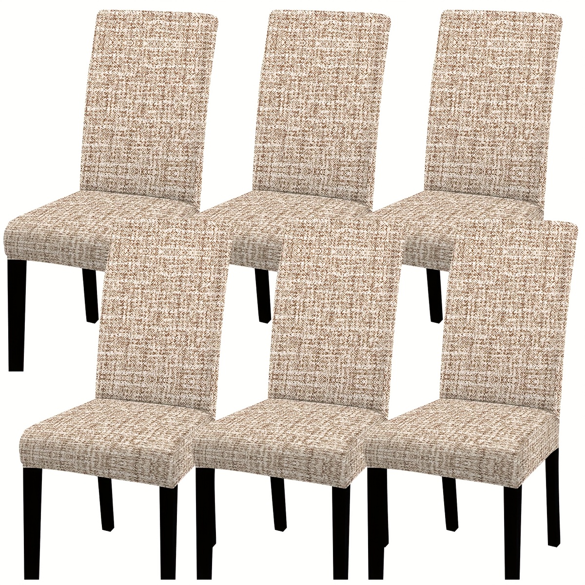 TEMU 4pcs/6pcs Textured Patterns, Beige And Coffee Mixed Digital Positioning Printed Chair Covers, Removable And Washable Chair Cover Set, Soft And