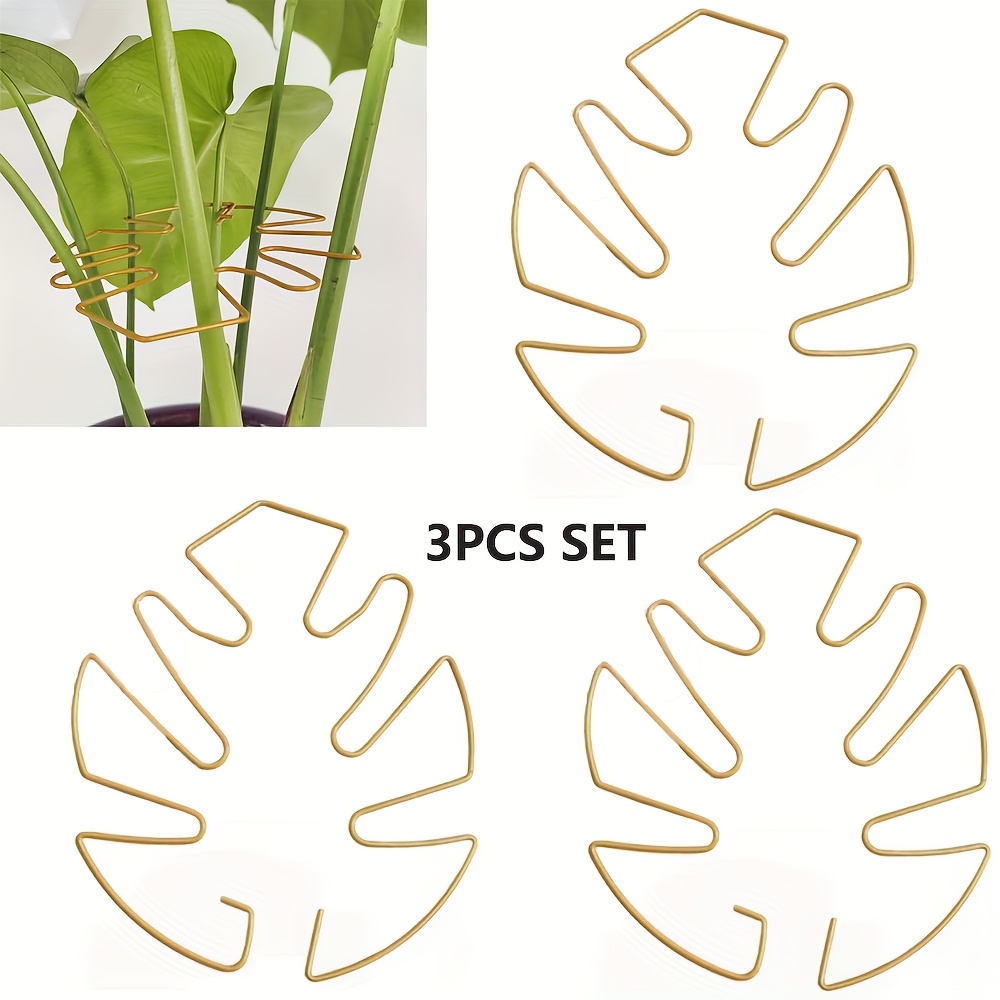 TEMU Ensemble de 3 supports de tige de plante dorés/verts pour Monstera, avec une de pince pour stabiliser les plantes d'intérieur. Fabriqués en fer,