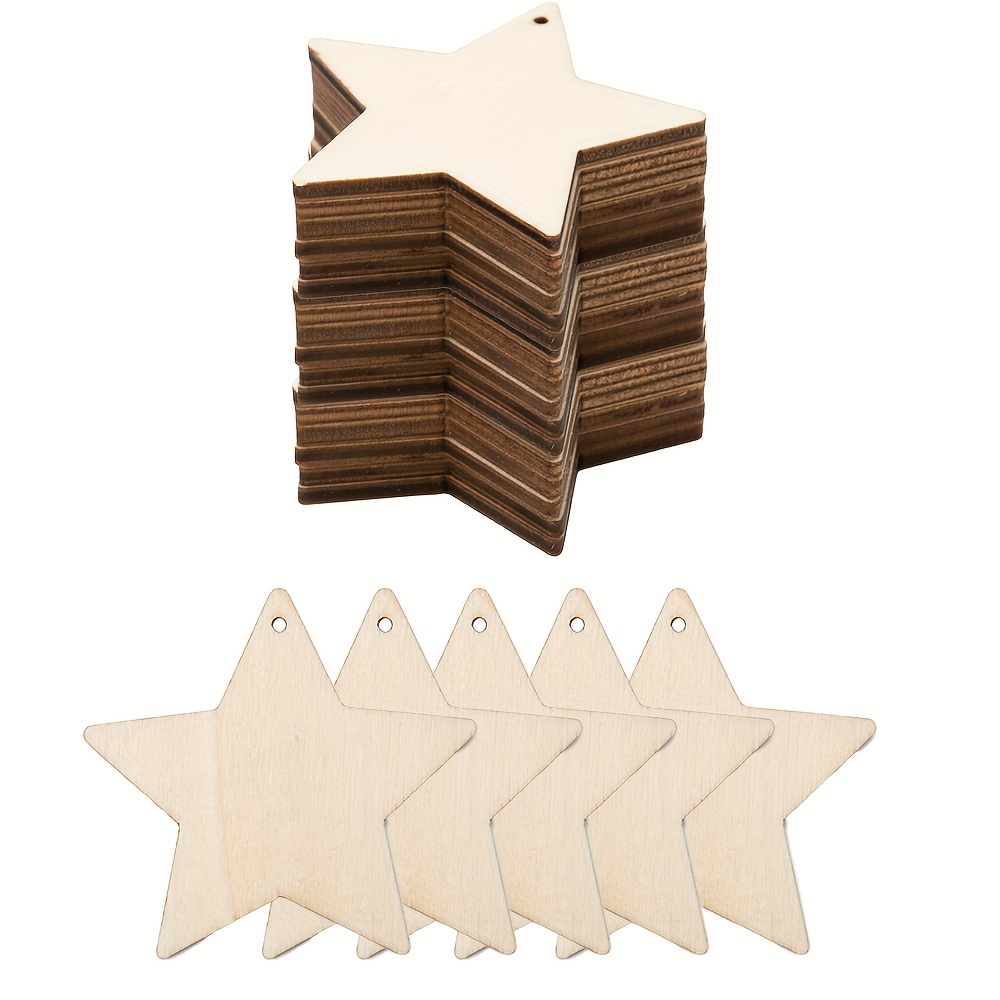 

50pcs Unfinished Wooden Star Ornaments - Diy Christmas Tree Decor, Arts & Crafts Projects, Wedding Party Favors, Christmas Decor