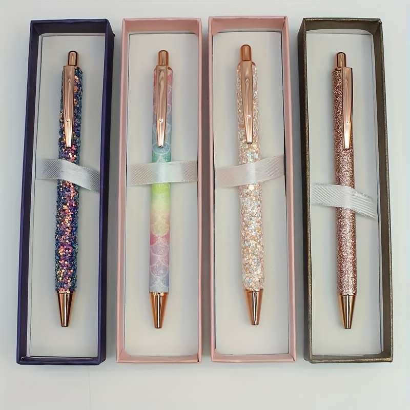 

Elegant Glitter Metal Ballpoint Pen With Faux Leather Gift Box - Medium Point, Retractable Design For Women' Use