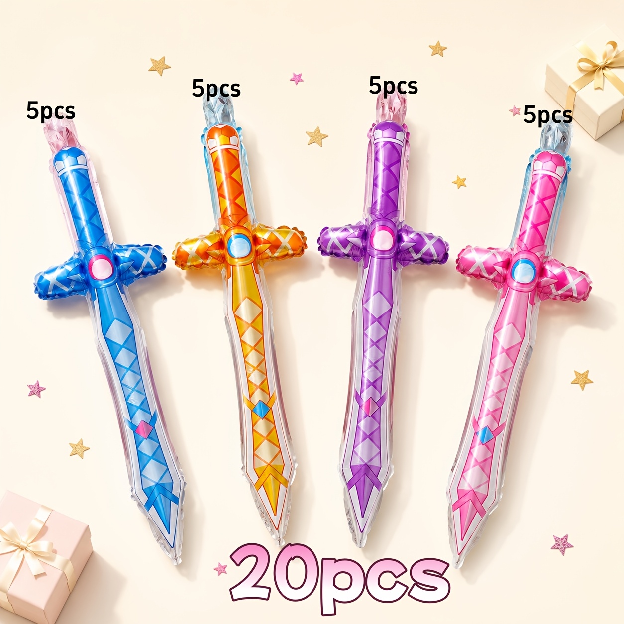 TEMU Juego de globos inflables de espada de lámina, espada de con mango de surtidos, juguetes inflables, globos de lámina de aluminio autosellantes